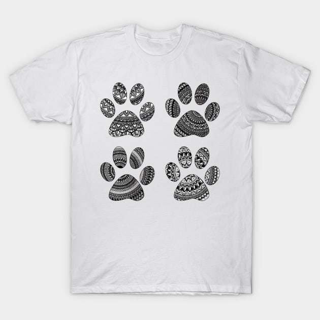 Black and white mandala dog paws pattern T-Shirt by SamridhiVerma18